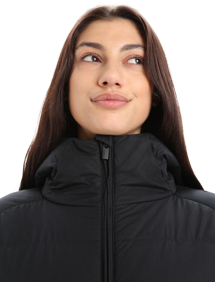 Black Women's Icebreaker MerinoLoft™ Collingwood II 3Q Hooded Jackets | USA 1656BEXC